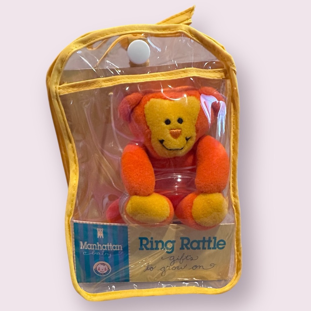 Vintage New In Package Manhattan Toy Monkey Orange And Yellow Ring Rattle Plush - Picture 2 of 6